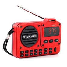 Wiederaufladbares Tragbares Digitales FM-Radio mit LED-Anzeige,  5.4, Radiolautsprecher, Ideal für Zuhause und Unterwegs, Rot