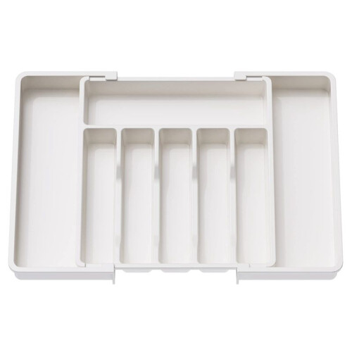 Cutlery Drawer Organiser, Expandable Utensil Tray for Kitchen, Adjustable Silverware and Flatware Holder White