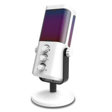 USB Gaming Microphone RGB Condenser Mic with Noise Cancellation Monitoring for Streaming/Recording/ASMR/Video,White