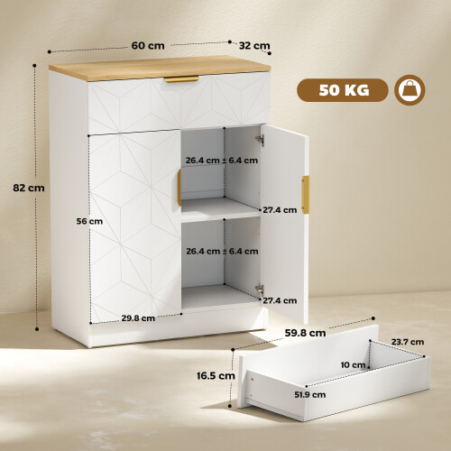 Homcom HOMCOM Sideboard Storage Cupboard with Drawer for Living Room Entryway White 2