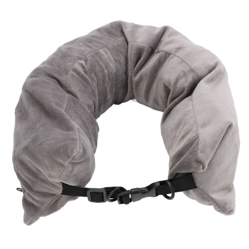 Grey Stuffable Travel Neck Pillow with Adjustable Strap, Soft & Packable