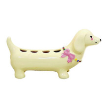 (21,yellow)For Electric Toothbrush Holder Ceramic Dachshund Design 4 Compartments Waterproof Bathroom Organizer Cute Countertop Storage