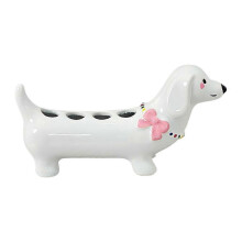 (21cm,white)For Electric Toothbrush Holder Ceramic Dachshund Design 4 Compartments Waterproof Bathroom Organizer Cute Countertop Storage