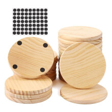 Paquet de 25 Sous-Verres en Bois Brut, Sous-Verres en Bois Vierges de 4 Pouces, Sous-Verres Artisanaux avec Points Ronds en Silicone AntidéRapants