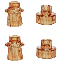 Glass Candle Holders Taper Candlestick Holder 2 Different Sizes Modern Fluted Design Candle Holder for Wedding Decor B
