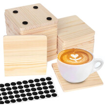 Paquet de 25 Sous-Verres en Bois Brut, Sous-Verres en Bois Vierges de 4 Pouces, Sous-Verres Artisanaux avec Points CarréS en Silicone AntidéRapants