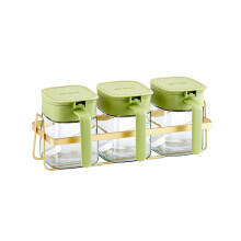 Condiment Jar Spice Container+Lids & Spoons,Clear Glass Condiment Canisters Pots Seasoning Box Salt Container Green
