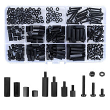 260 Piezas M3 Macho Hembra Espaciador Hexagonal de Nailon Tuercas de Tornillos, Espaciador de Pilar Roscado Hexagonal de Nailon - Negro