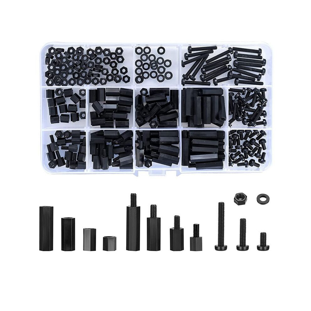 260 Pcs M3 Male Female Nylon Hex Spacer Standoffs Screws Nuts, Nylon Hex Threaded Pillar Spacer - Black 6031227339011