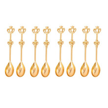 8PCS Stainless Steel Coffee Cake Spoon Crown Cake Spoons Small Teaspoon for Ice-Cream, Soup, Salt, Sugar(Gold)