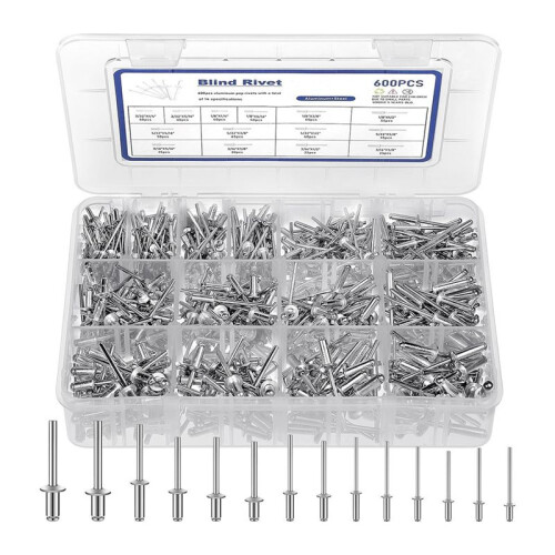 600 PeçAs Kit de Sortimento de Rebites  de 14 Tamanhos Rebites de AlumíNio (3/32 Polegadas 1/8 Polegadas 5/32 Polegadas 3/16 Polegadas), Rebites