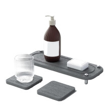 Instant Quick Dry Sink Kitchen Organizer Tidy, Stone Sink Tray Under Diatomaceous Earth Absorbing Sponge Holder