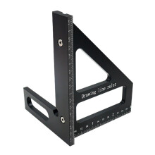 Carpenter Square Aluminum Miter Triangle Ruler Precision Hole Scriber Woodworking Square Protractor 45/90 Degree-Black