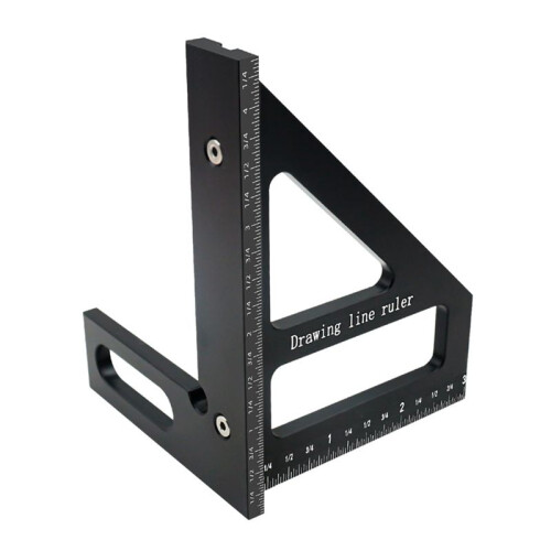 Carpenter Square Aluminum Miter Triangle Ruler Precision Hole Scriber Woodworking Square Protractor 45/90 Degree-Black 1