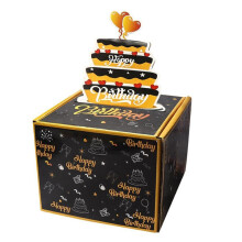 Gelukkige Verjaardag Spaarpot voor Contant Geld, Perfecte Geschenkdoos met Taartkaart voor Vrienden en Familie, Zwart + Goud
