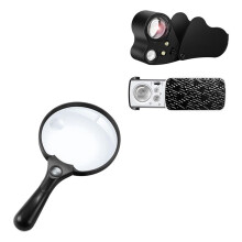 2 Pack 30X 60X 90X Jewelers Loupe Bundle with 10X 20X 45X Large Magnifying Glass with Light for Seniors Reading