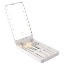 Mirror Portable Makeup Mirror with 5 Brushes Storage Box LED Touch Portable One-Face Storage Box Makeup Mirror White