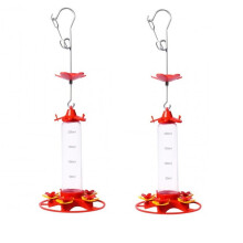 2PCS Bird Feeder 200Ml Plastic Feeders for Outdoors, with Built-In Ant Guard-Circular Perch with 5 Feeding