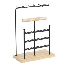 5-Layer Iron Necklace Earrings Storage Rack Removable Wooden Base Jewelry Display Stand Necklaces Rings Jewelry Stand