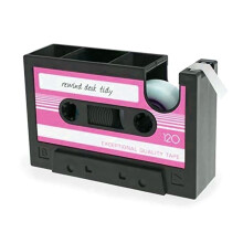 Tape Dispenser Penhouder, Retro Cassette Tape Dispenser,Retro Kantoorbenodigdheden, Grappige Leuke Tape Dispenser Roze-Zwart