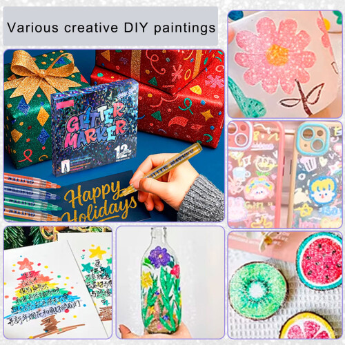 Packung mit glitzernden Acrylfarben-Markern,-12 Farben/Karton 2