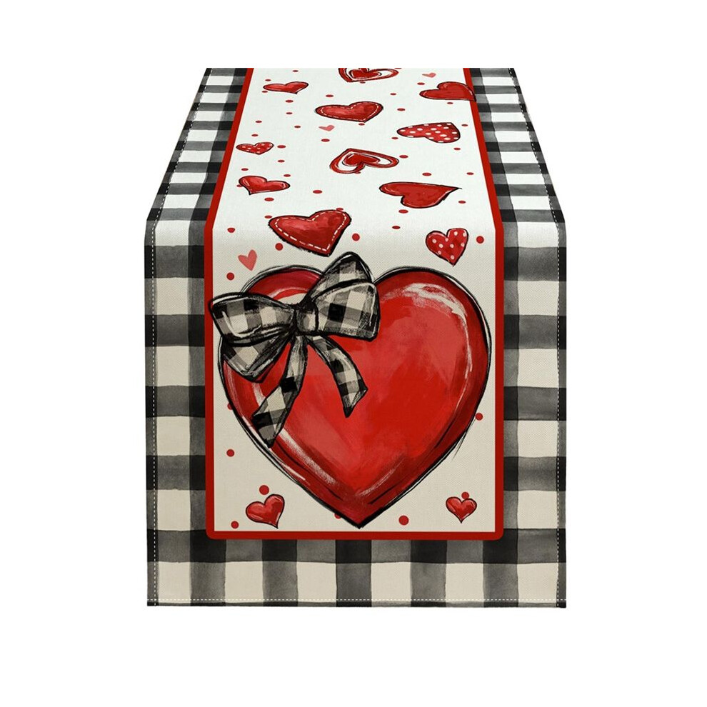 Semoic Valentine's Day Table Runner,Red Heart Polka Dots Decorative Farmhouse Table Decoration For Kitchen Dinning 33 X 120Cm B