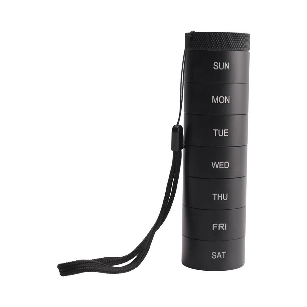 Semoic Black Weekly Travel Stackable Pill Organizer, Metal Pill Case 7-Day Compartment Medicine Box Waterproof Pill Container