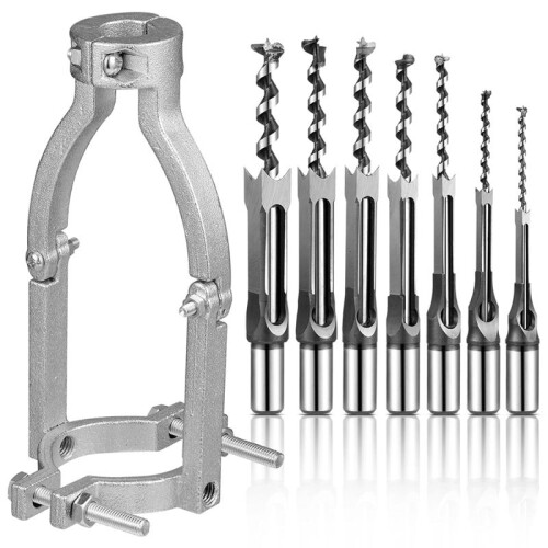 7 Pcs Square Hole Drill Bit with 1 Square Hole Drill Bit Adapter Mortising Chisel Set, Power Tool for Drill Machines 1