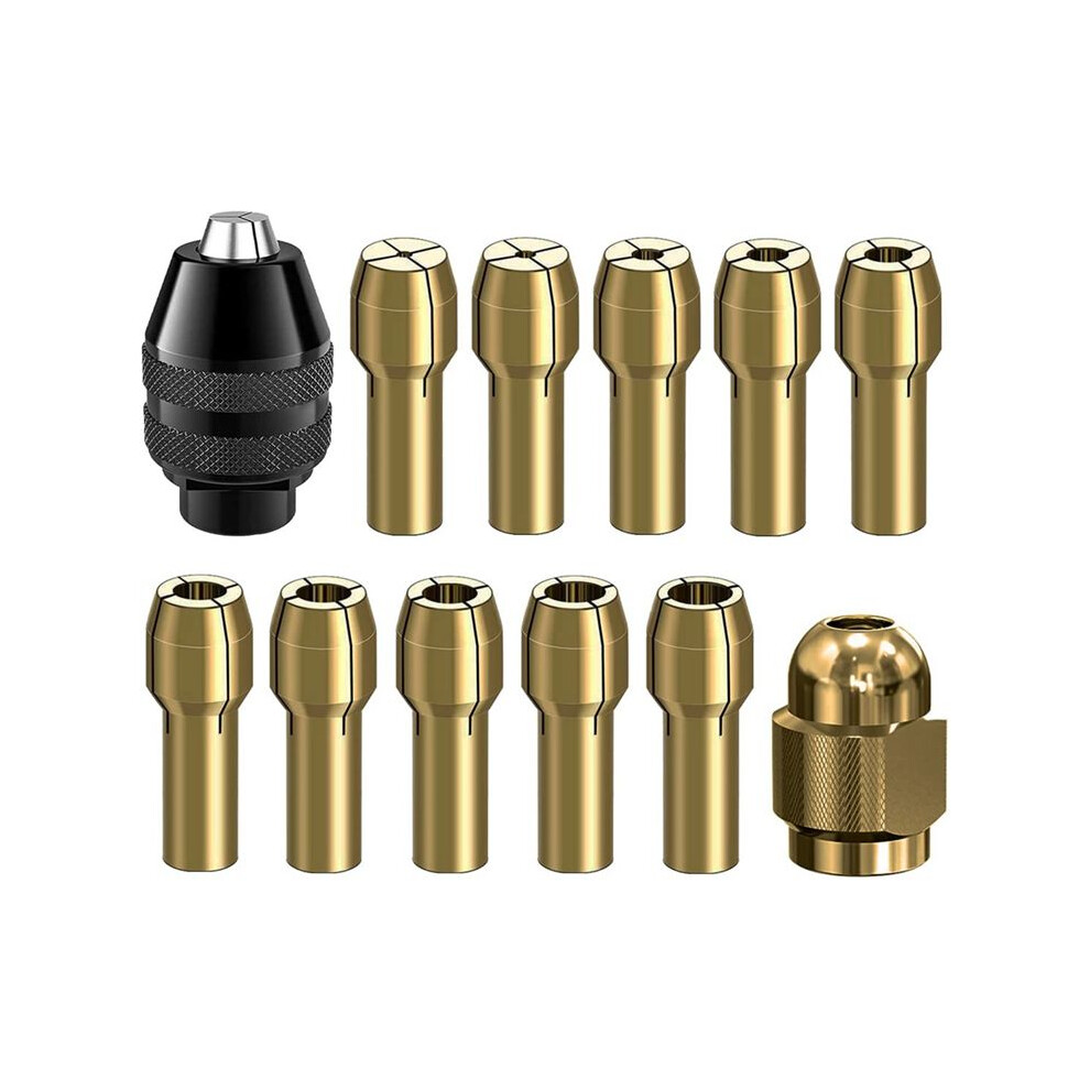 12 Pcs Drill Chuck Collet Set Brass Drill Chuck Tool Kit, Keyless Chuck 1/32In To 1/8In Replacement 4485 4486 Change Nut 6033193030039