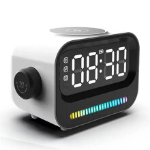 4-in-1 High Quality Speakers 15W LED RGB Light Digital Alarm Clock Mobile Phone Magnetic Wireless Charger,B