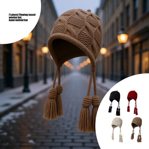 Stretchable Knitted Beanies With Unique Fringe-Beige 2