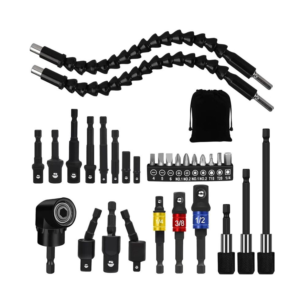 31 Pcs Flexible Drill Bit Extension Set, 105 Right Angle Drill Attachment, Rotatable Joint Socket ,Hex Socket Adapter 4714120331390