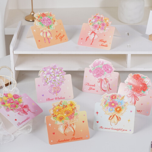 8Pieces Foldable Flower Pattern Greeting Card Thank You Messages 1