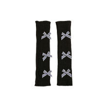 1 Pair Soft Knit Arm Warmers Ideal for Sensitive-Black blue bow