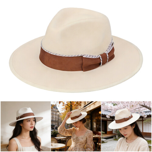 Graceful Style Gentleman Wool Fedoras Hat Classical Bowknot 1
