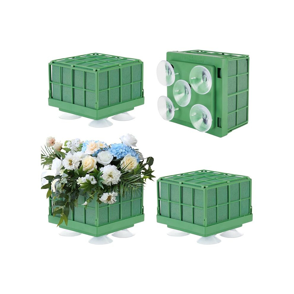 Semoic Floral Foam Cage With Square Flower Foam Blocks Holder, Floral Foam Blocks For Artificial Flowers Arrangements 4Pcs