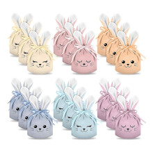 18 Pcs Easter Bunny Gift Bags Rabbit Ear Velvet Drawstring Bags,Bunny Gift Pouches Bunny Party Favors, 6 Color