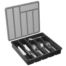 Besteck-Organizer mit Deckel, Abgedeckte Utensilienablage für Küchenschublade und Arbeitsplatte, Kunststoffbesteck und Besteck Schwarz