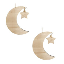 2 Sets Ramadan Wood Tray Moon Wooden Star Tableware Eid Mubarak Party Serving Tableware for Breakfast,B