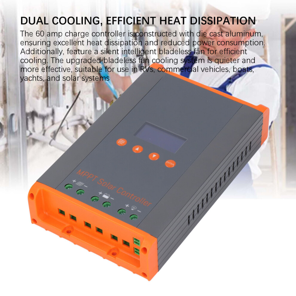 60A MPPT Solar Controller 12-48V Auto Dual Fan
