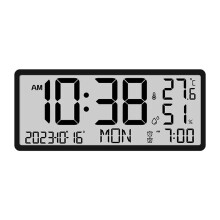 Reloj Despertador Digital LCD con Sensor de Temperatura Montaje en Escritorio y Pared Ajuste de Pantalla Manual y Automático-A