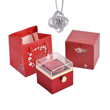 Eternal Natural Rose Box med Halsbandsgravering och Ros, Anpassat Halsband för Flickvän