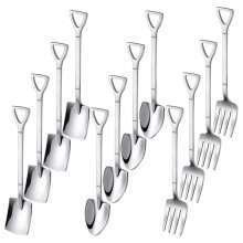 Juego de 12 Cucharas y Tenedores de Postre, Cucharas de Helado en Forma de Pala, Cucharas de Pala para Café, Yogur, Pastel, Fruta
