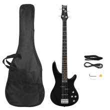 GIB Electric Bass Guitar Full Size 4 String w/Bag & Wrench Tool Black