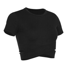 Black Slim Fit Yoga Top Waist Cross