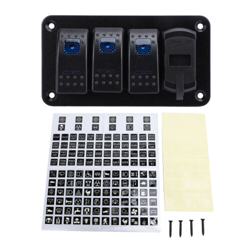 Panneau à bascule 3 interrupteurs 12V/24V avec USB 4,8 A bleu 2