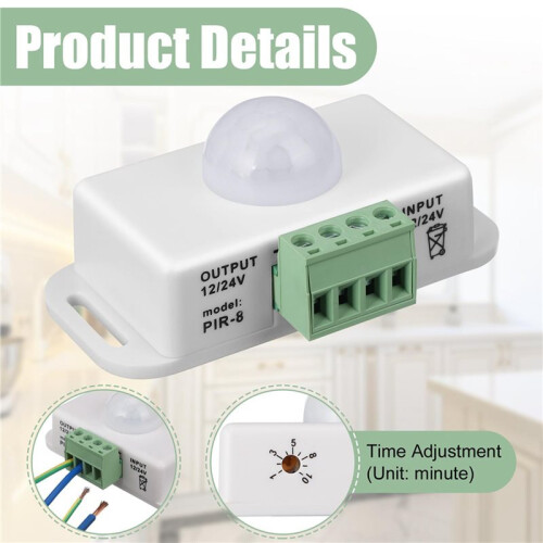12 Pack 12V 24V PIR Sensor LED Motion Sensor Motion Detector Light  Body Infrared Sensing Motion Timing Function