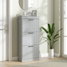 HOMCOM Slim Shoe Storage Cabinet with 3 Flip Drawers for Entryway, Grey