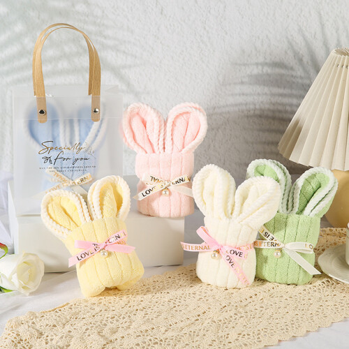 Long Eared Rabbit Themed Hand Towel With Thick Fabric-Coffee 2
