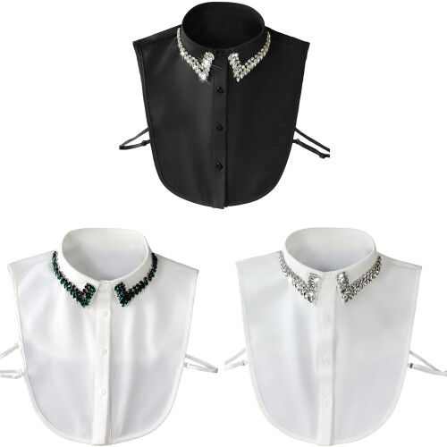 Mode polyester afneembare kraag voor blouses strass-Zwart 1
